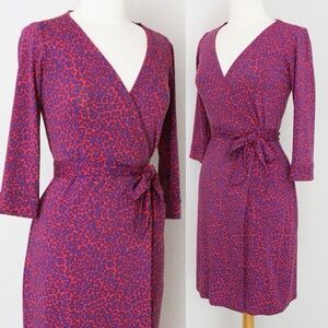 Diane Von Furstenberg DVF New Julian Two Wrap Stretch Jersey Red Blue Dress